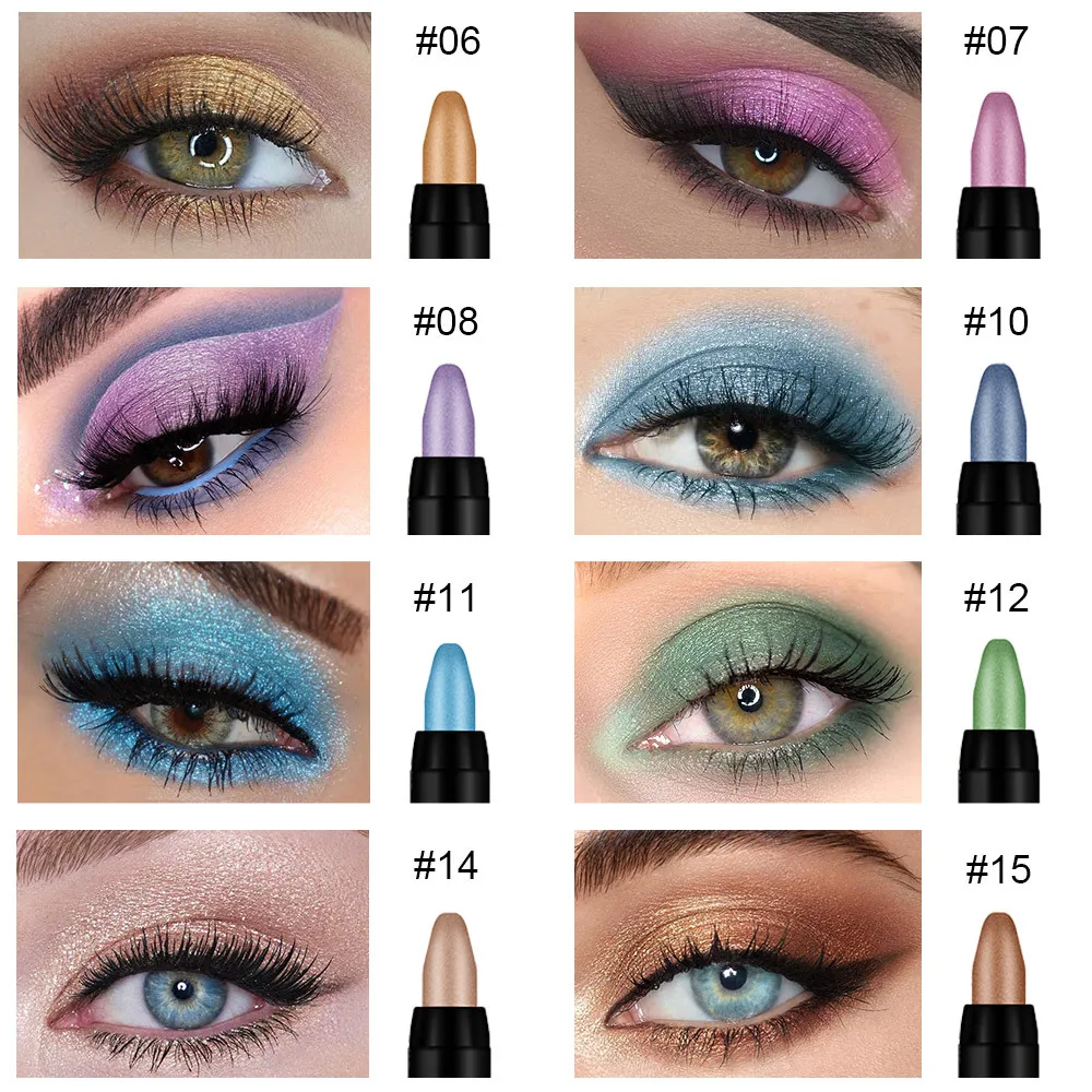 16 Farben Perlglanz-Lidschattenstifte, hochpigmentierter Lidschattenstift, glitzernd, wasserfest, langlebig, Augen-Make-up