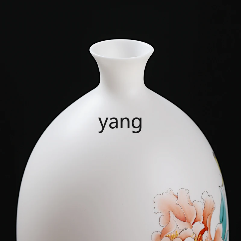 Yjq Mutton Fat Jade Hand-Painted Vase Ceramic Decoration New Chinese Style Home TV Cabinet Decorations