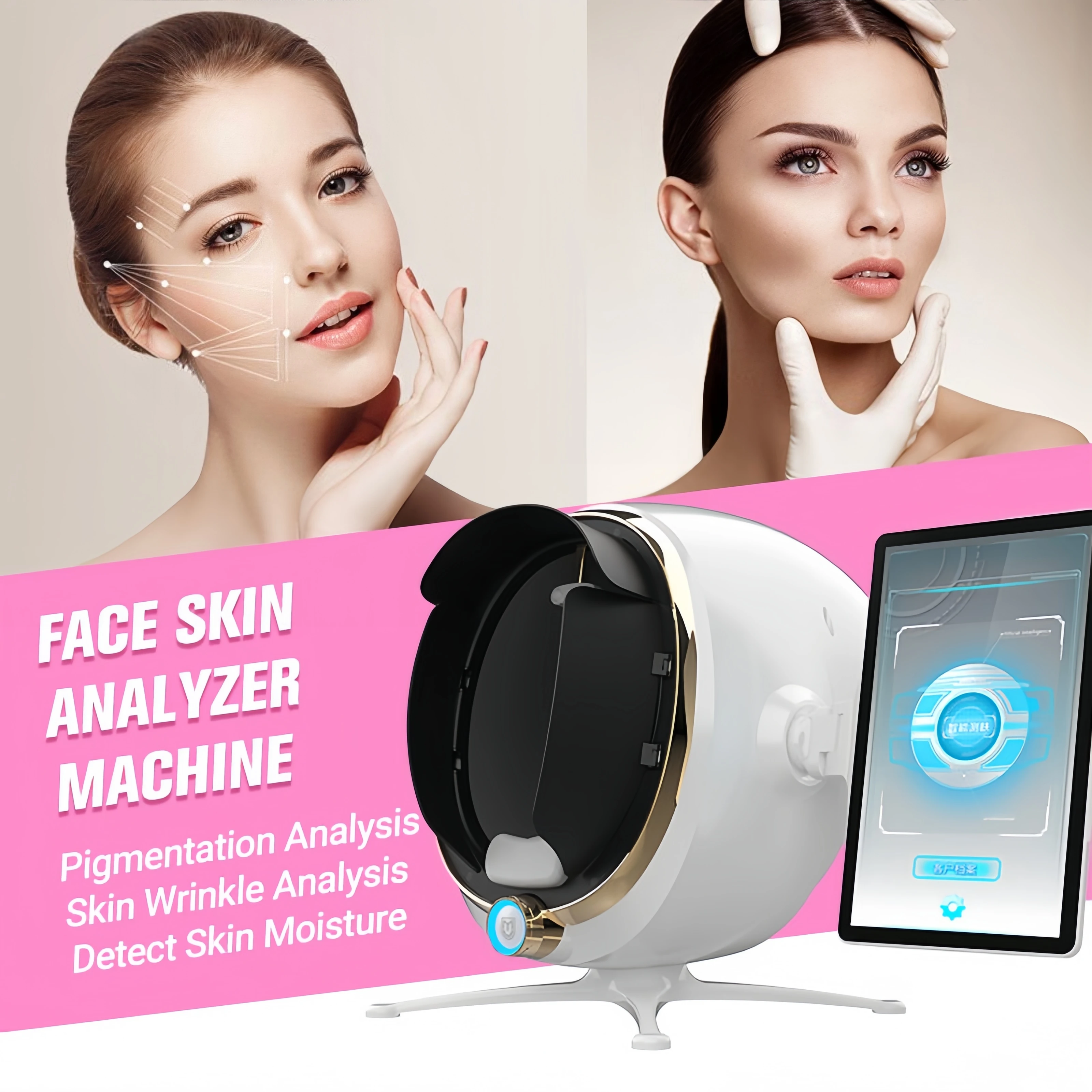

3D Skin Care Facial Analyzer Monitor Machine Magic Mirror Portable Testing English Detector Face Camera Test Analysis Newest