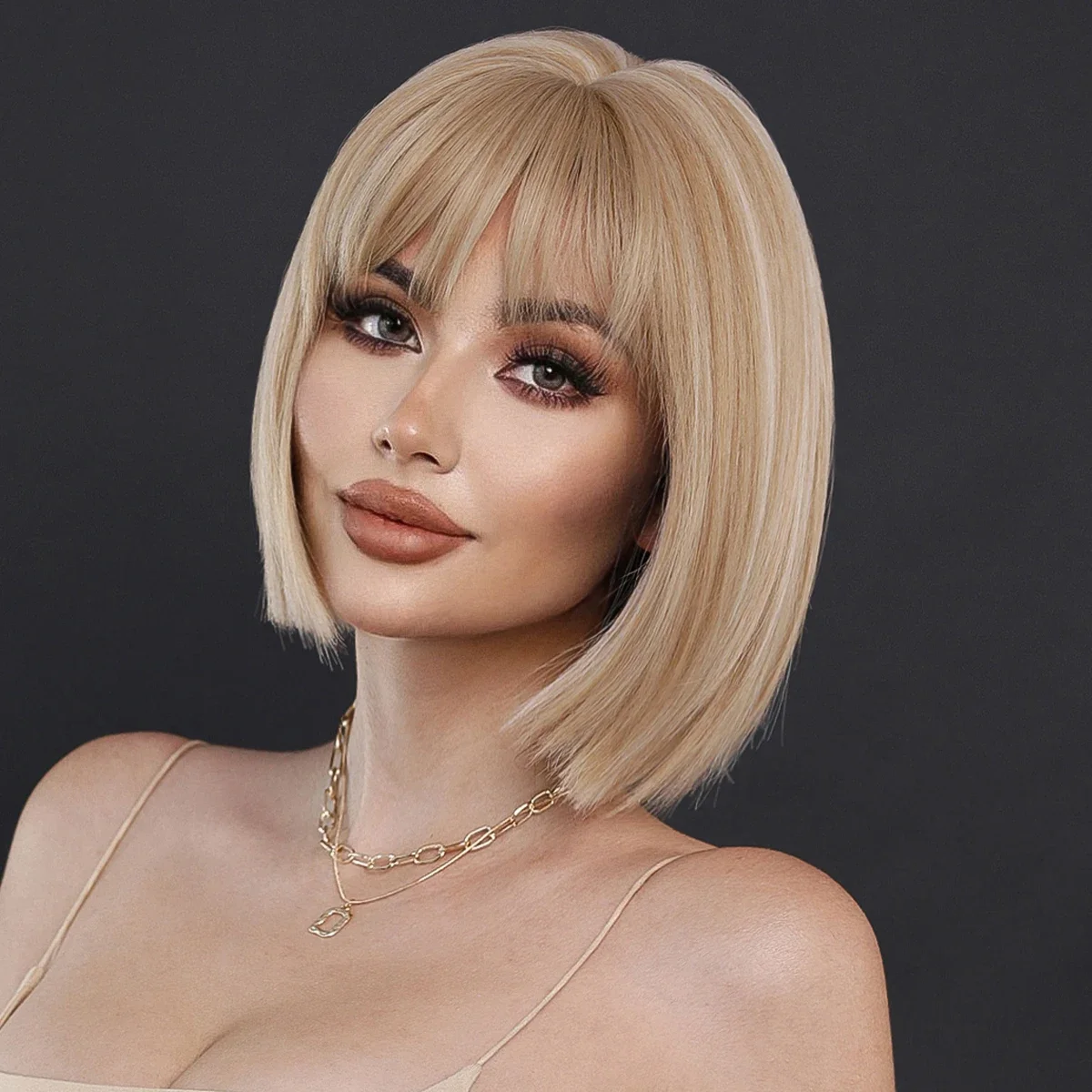 PARK YUN Short Straight Hair Blonde Wig for Woman Daily Cosplay Wig Highlight White Bob Wigs Synthetic Hair Heat Resistant