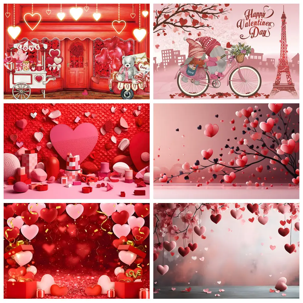 

Valentine's Day Backdrops For Photography Rose Flower Red Love Heart Wedding Birthday Party Decor Background Photo Studio Props