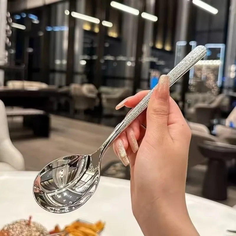 Stainless Steel Long Handle Thickening Spoon Korean Soup Ladle Ice Cream Coffee Stirring Spoon Home Restaurant Kitchen Essential