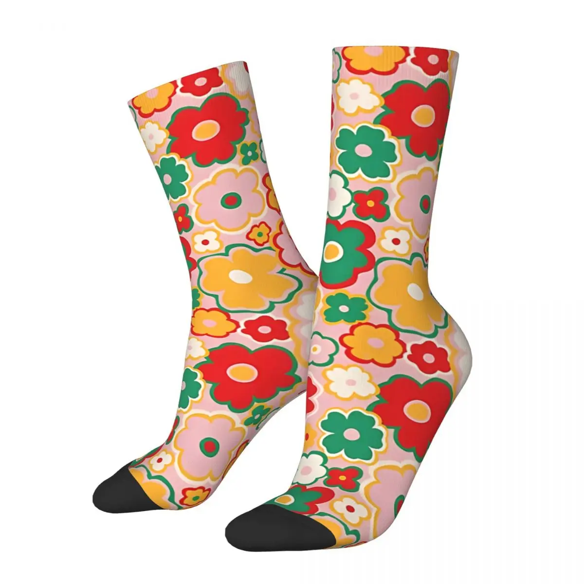 Flower Pattern In Red Green And Pink Kawaii Socks Shopping Cartoon Pattern Socks