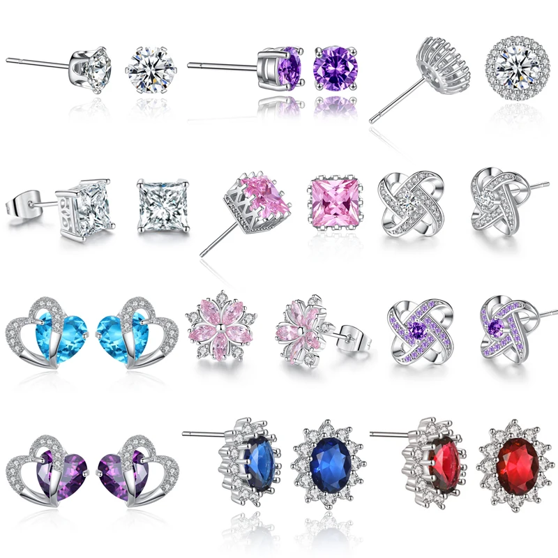 New Fashionable Women's Sparkling Love Heart Zircon Windmill Cherry Blossom Earrings Festival Lover DIY Charm Jewelry Gift