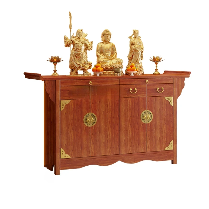 Solid Wood Buddha Shrine Domestic Buddhist Hall Bodhisattva Kitchen Cabinet God of Wealth Worship Table Incense Burner Table