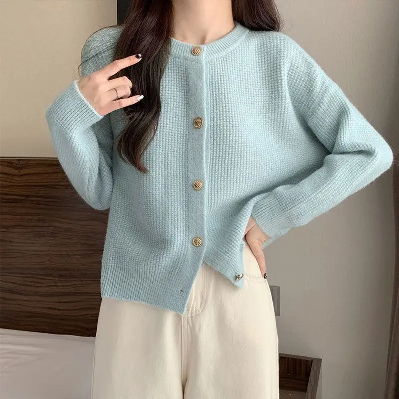 

New Loose Knitted Cardigan Women's Spring Autumn Gentle Round Neck Sweater Jacket Top