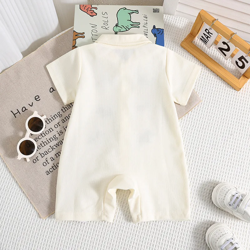 Baby Summer Clothing 0-2T Cartoon Dogs Embroidery Short Sleeve Romper Infant Boys Lapel Shorts One Piece Toddler Outfit