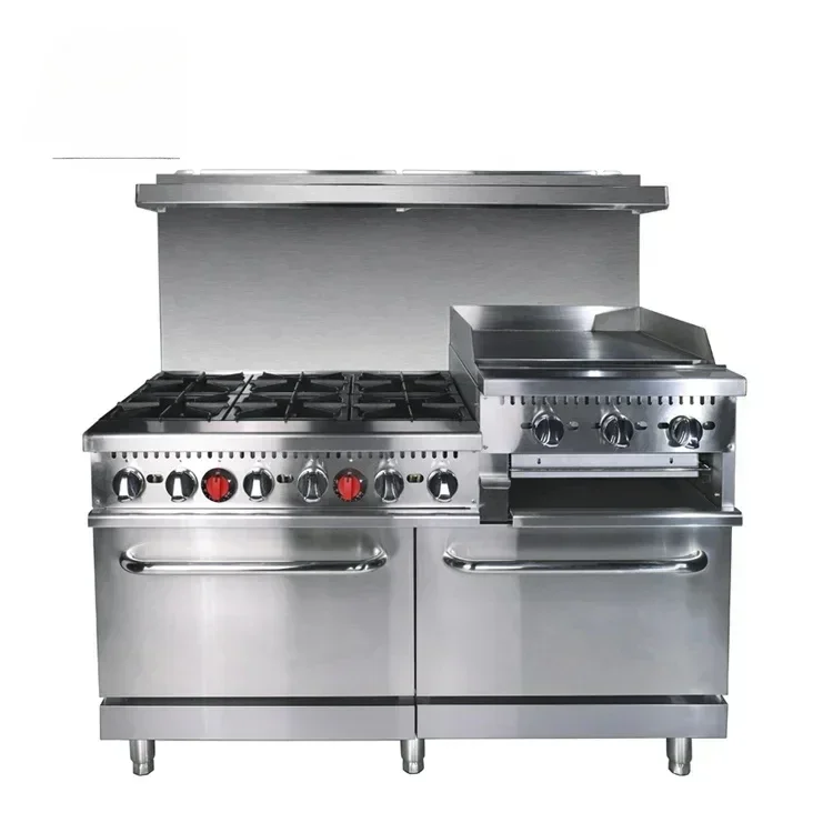 Venta calienteChefmax OEM ODM comercial personalizado ETL plancha EE. UU. Gas industrial 4 quemadores cocina de gas con horno