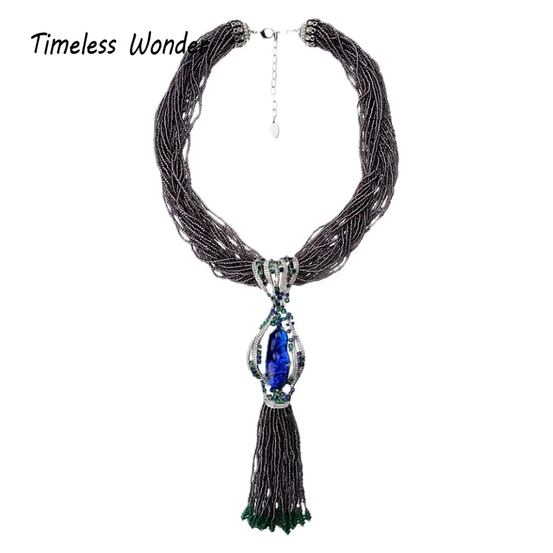 Timeless Wonder Fancy Zircon Beaded Strand Tassel Necklace for Women Designer Jewelry Runway Trendy Detachabe Versatile 4526