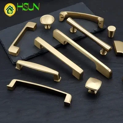 Pure Copper Handle Cupboard Wardrobe Doorknob Hand Golden Full Copper Handle Shoe Bookcase Gate Copper Solid Handle