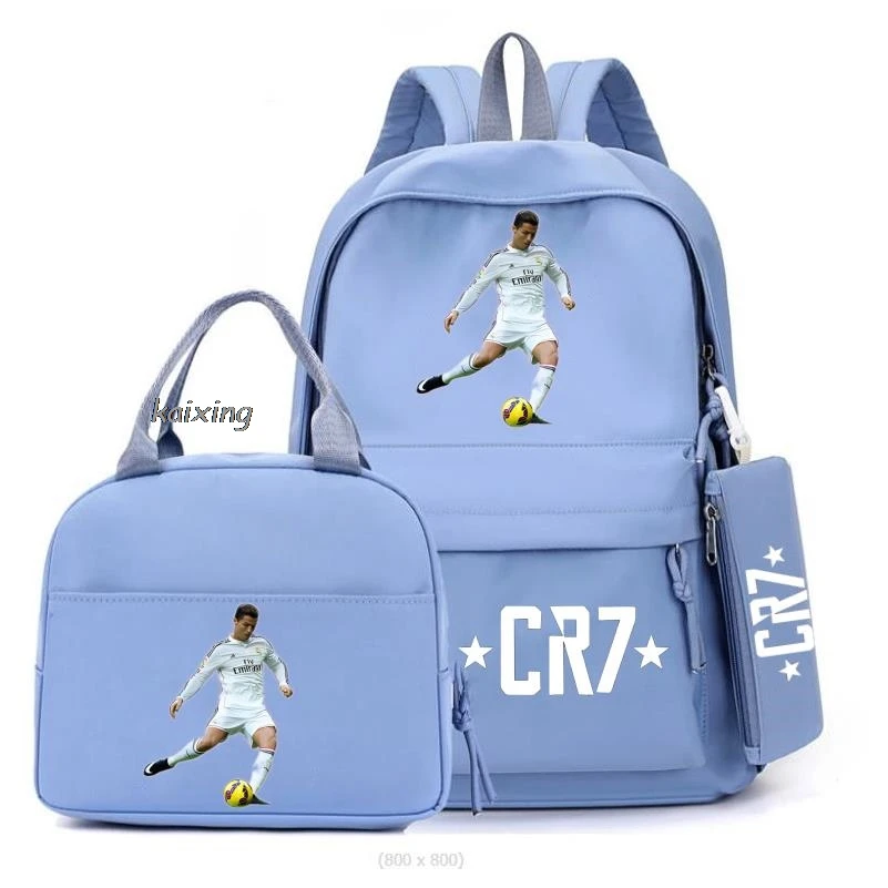 Hot 3Pcs CR7 Printing Colorful Backpack With Lunch Bag Pen Bag Rucksack Casual Bags for Student Teenagers Sets Back To School