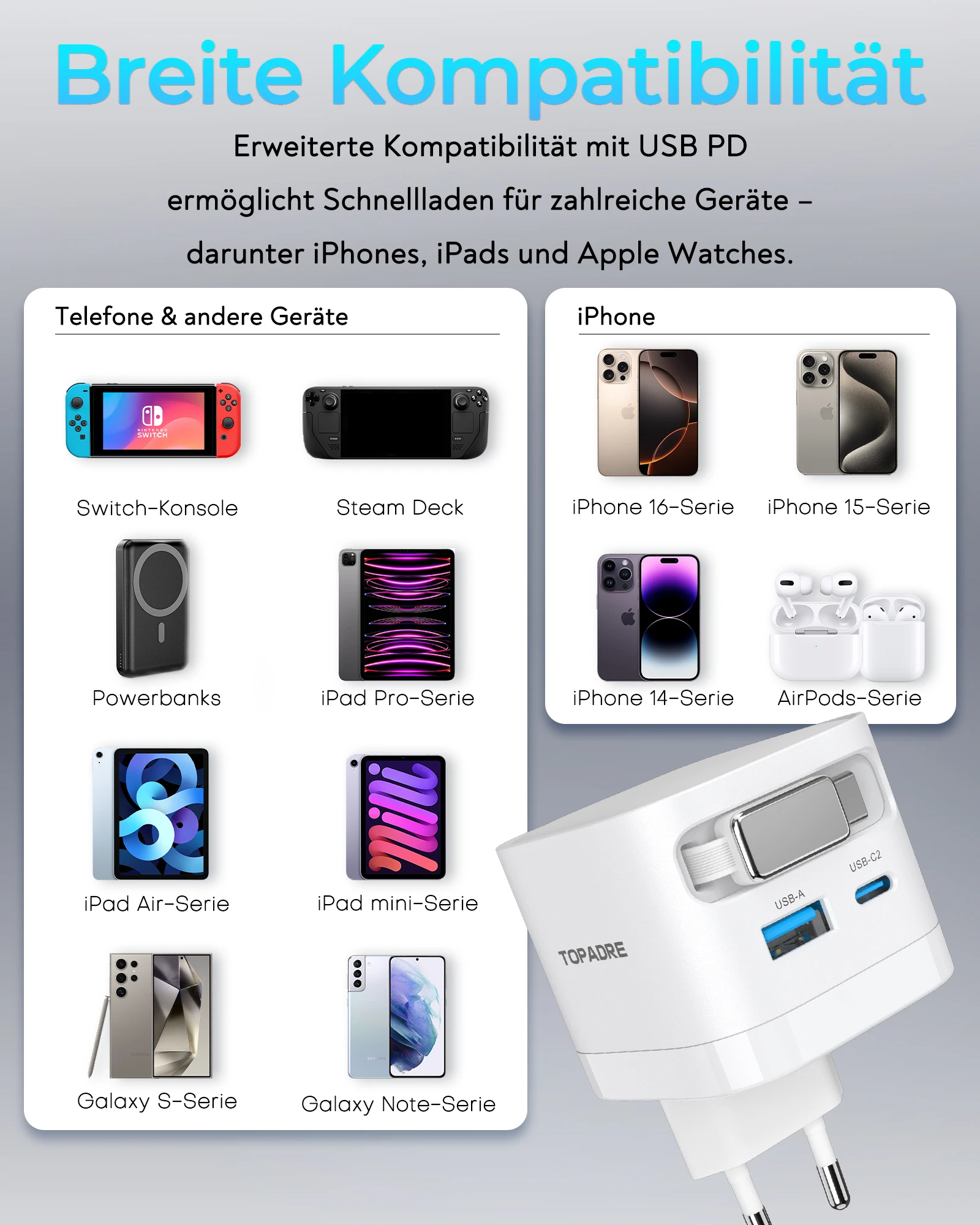 Быстрое зарядное устройство GaN мощностью 35 Вт с выдвижным кабелем, складной вилкой, блок быстрой зарядки, для телефонов iPhone, Samsung, iPad, Android