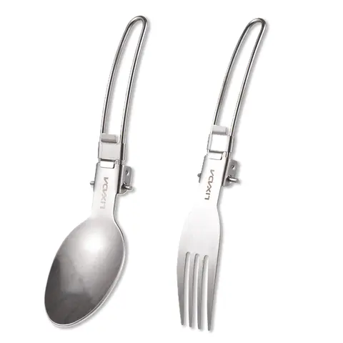 LIXADA Folding Camping Utensils Set Portable Stainless Steel Foldable Spoon Fork for Camping Hiking Picnic Travel Tableware