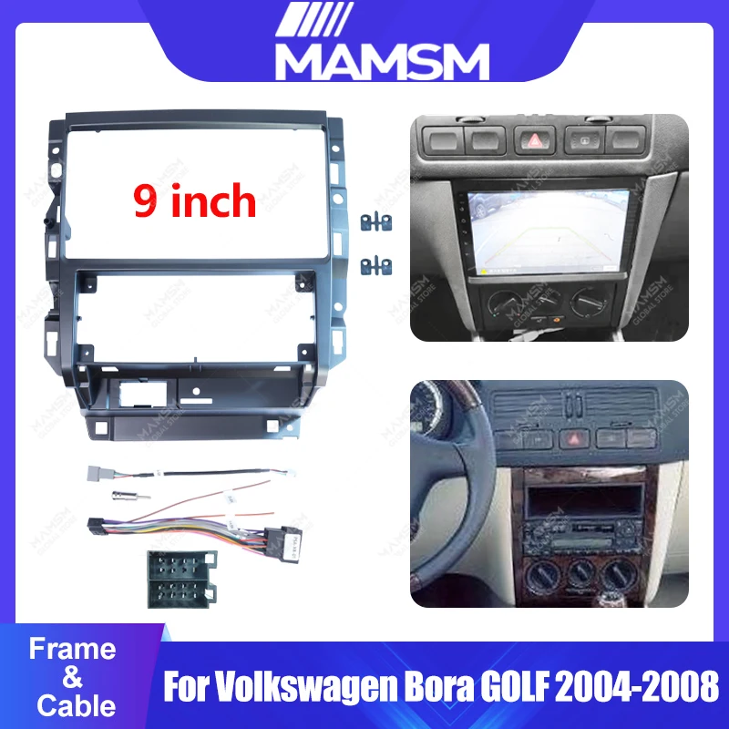 Para Volkswagen Bora GOLF 2004-2008, Sistema de Audio Multimedia para Auto con Bisel Negro de 9 Pulgadas, Cableado Completo e Integración de Unidad Principal, para Vehículos con Volante a la Izquierda