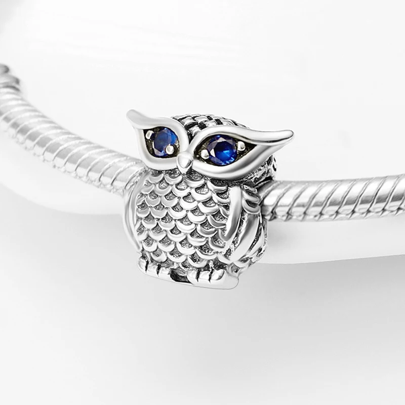 

2024 Hot Sale Owl Shape Rhombus Texture Pattern Charm Bead Fit Pandach Bracelet Women Silver Pendant Beads Fine DIY Jewelry Gift