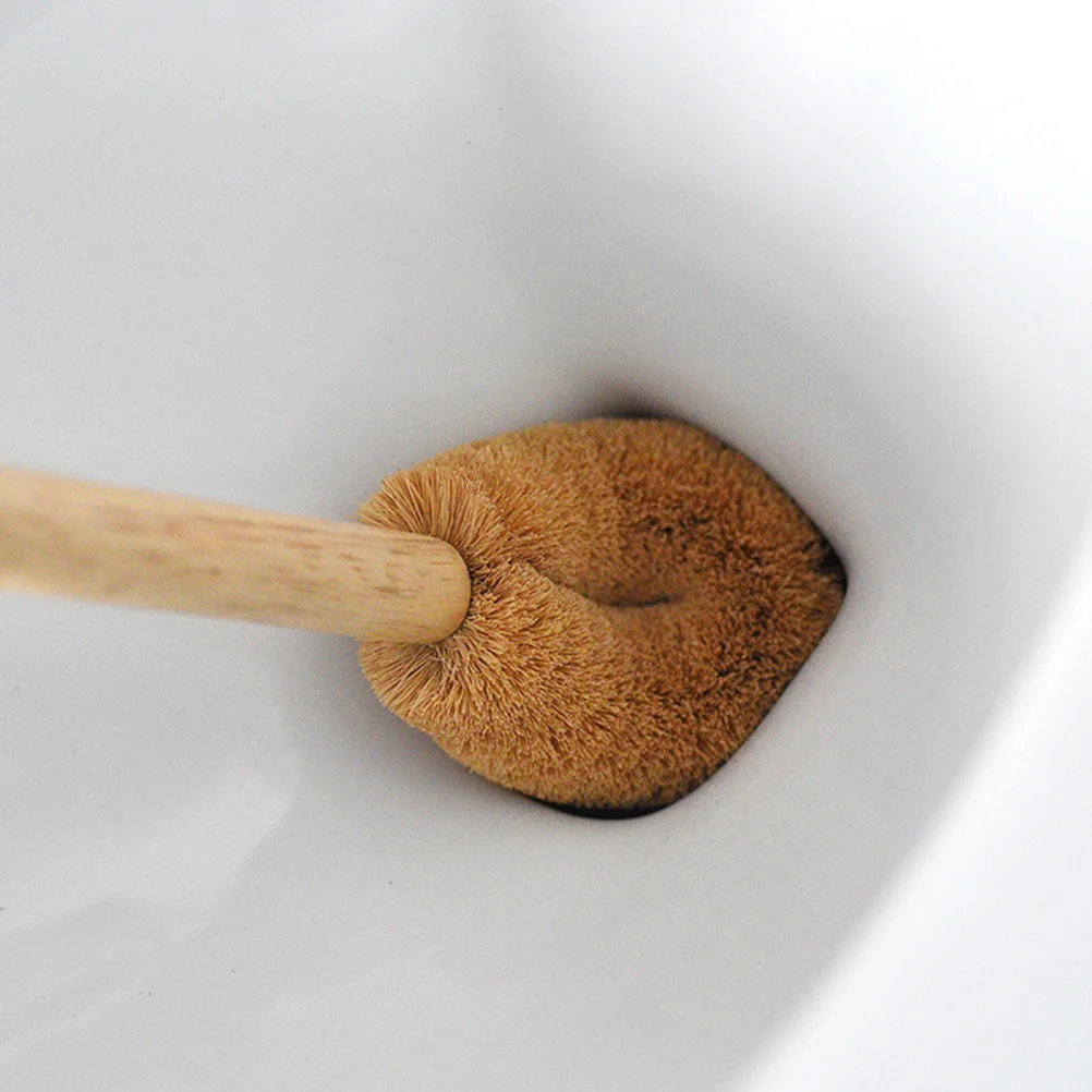 

1pc Coconut Fiber Toilet Brush Long Handle Non-Slip Restroom Cleaning Brush Arc Head High Strength Bending Resistance No Rust