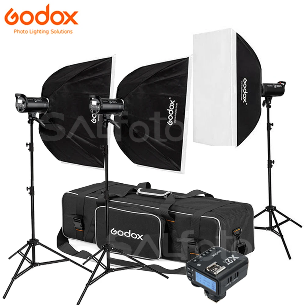 

Godox 3x DE400II 400Ws / DE300II 300Ws +2.4G X2 Transmitter Studio Flash Light Lighting Kit Photography Strobe Softbox Stand Set