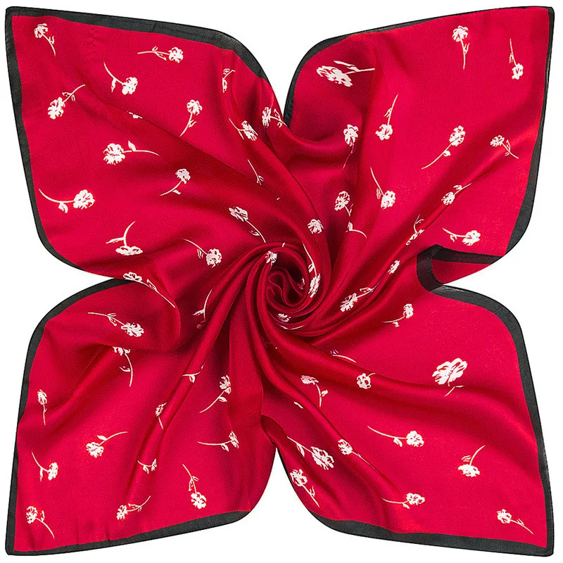 MENGLINXI 60cm*60cm 2024 New Fashion Luxury Brand Twill Women Silk Scarf Solid Print Small Square Scarves Hijab Headband