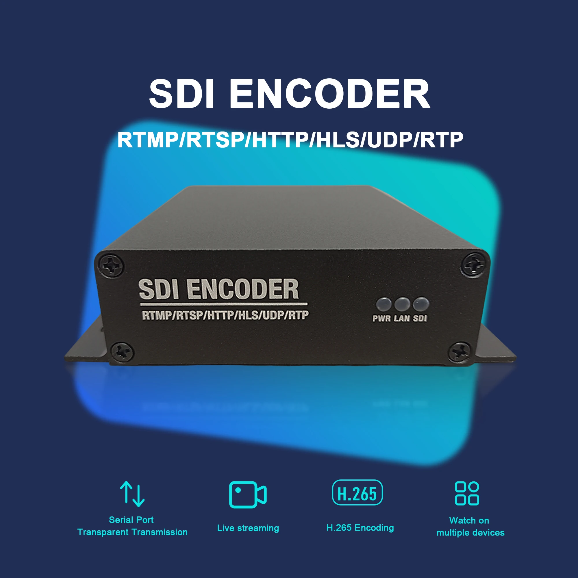 Enkoder SDI na IP z 1 kanałem, urządzenie do streamingu audio-wideo, H.265 HEVC H.264, enkoder do transmisji na żywo w sieci IPTV