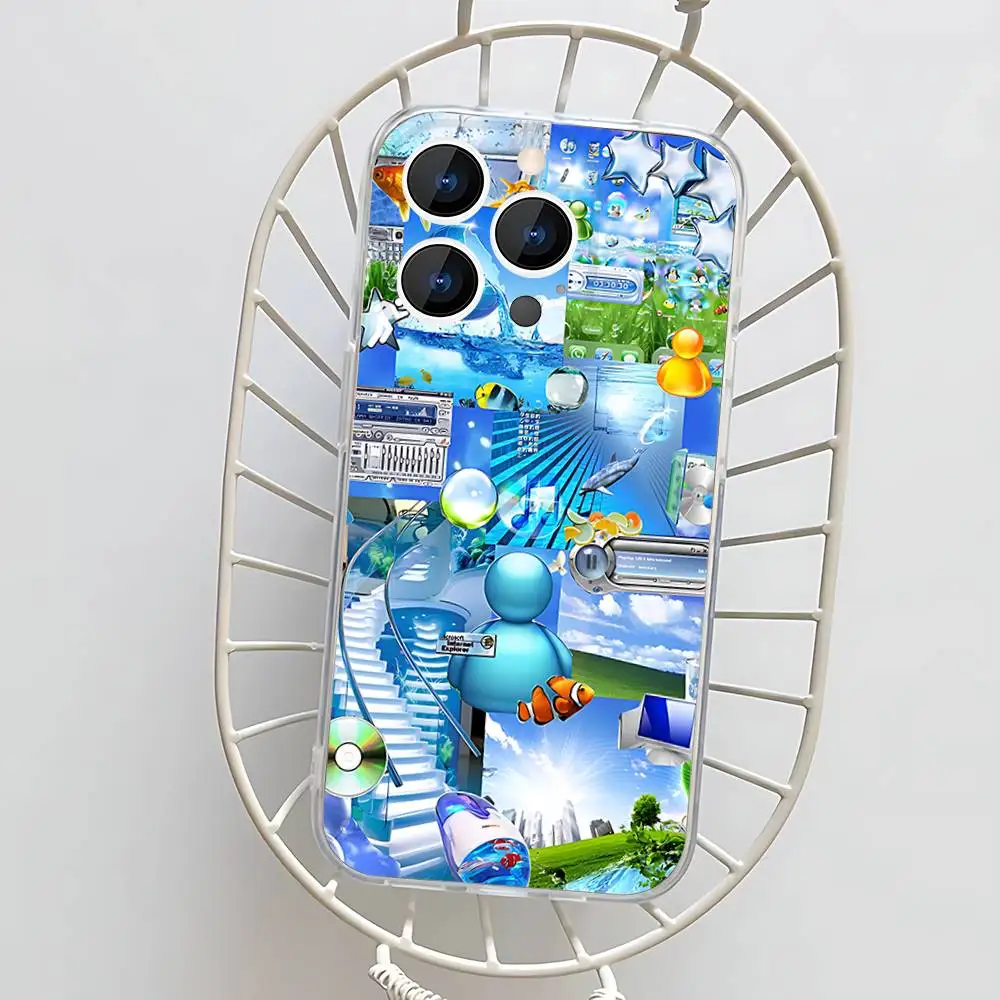 Funda de teléfono Frutiger Aero estilo azul para iPhone 17,16,15,14,13,12,11 Pro,Max,Plus,X,XS,XR,SE4,E Mini funda suave transparente