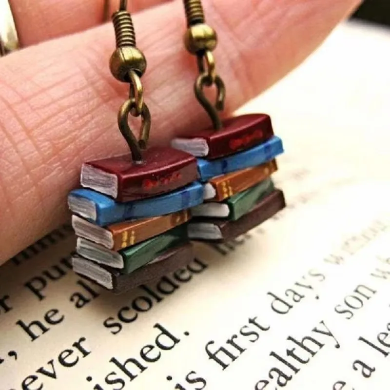 1 Paar Vintage-Ohrringe mit dem Motiv „Ein Haufen Bücher in der Retro-Bibliothek“ für Damen, tägliche Dekoration, Party-Schmuck, Geschenke für Mädchen