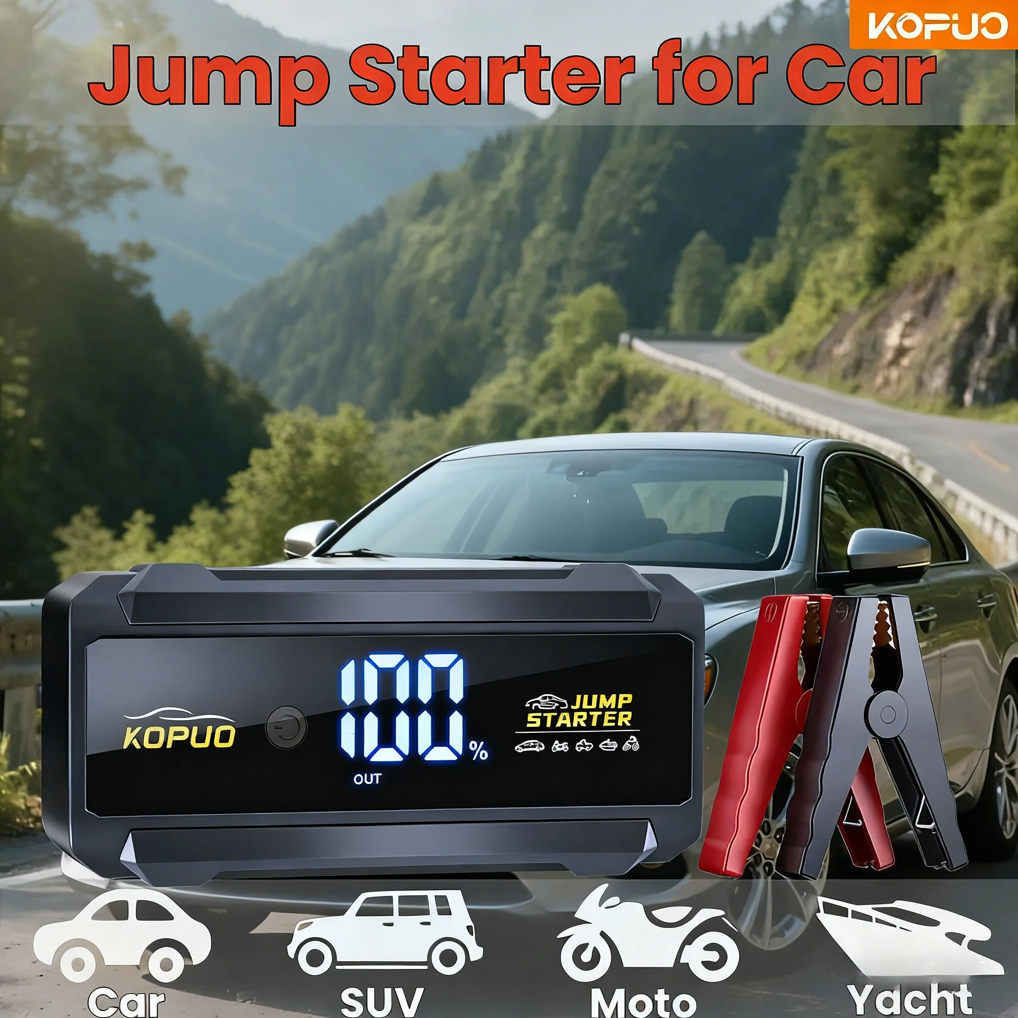 

2000A Car Jump Starter Power Bank, 12V Auto Battery Booster Charger for Petrol Engine, SUV, Truck Emergency Rescue with LED Ligh