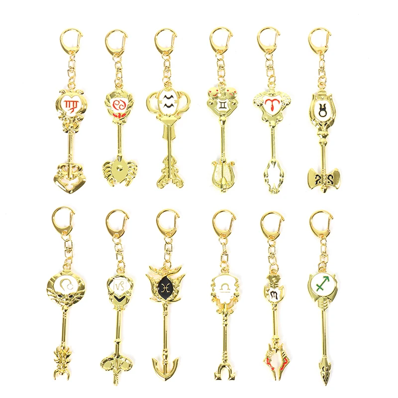 1Pc Metal Cartoon Anime Fairy Tail Zodiac Star Summons Key Twelve Constellation Keychain Cosplay Gift Lion Aquarius Virgo