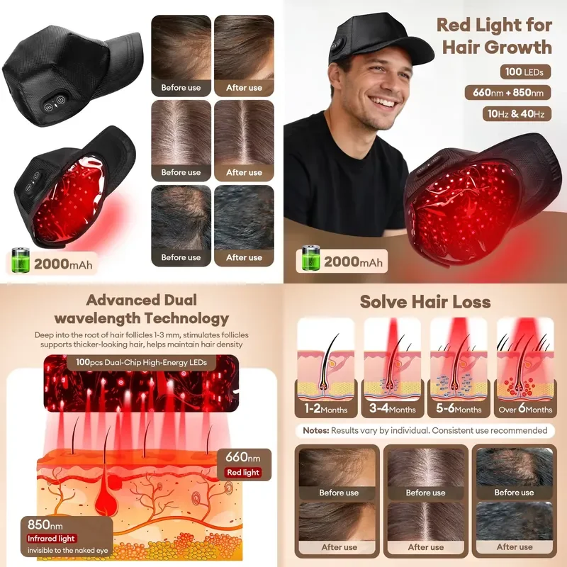 For Red Light 650nm 850nm Hair Growth Cap Therapy Helmet Hair Loss Regrowth Treatment Restore Thickness
