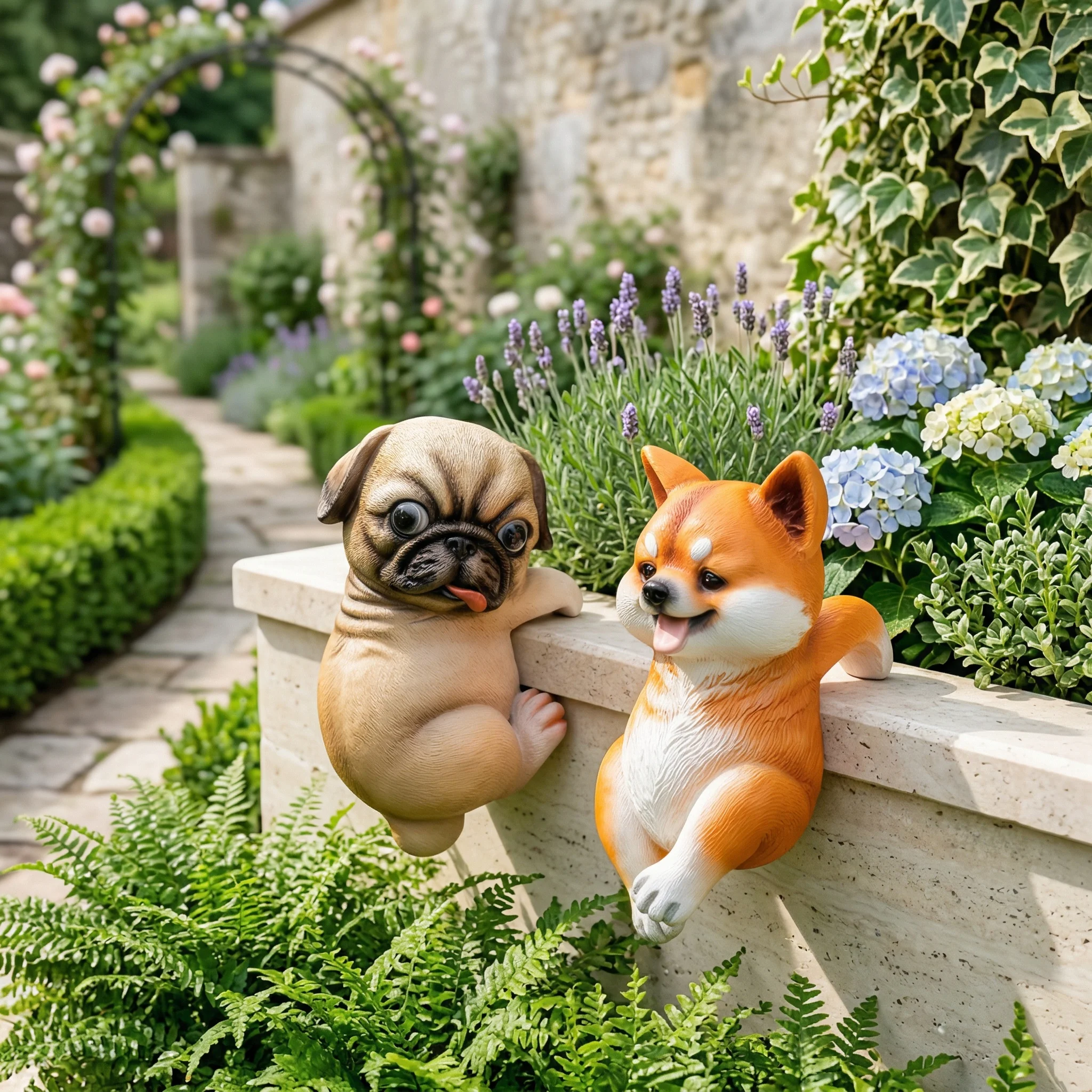 2 Pcs Funny Hanging Resin Dog Flower Pot Hugger Planter Edge Decor Flower Pot Figurine Planter Pot Hanger Decoration for Garden