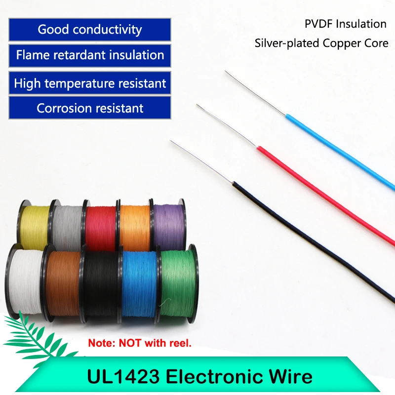 10/50/100M UL1423 PTFE Micro Fine Wire PVDF Insulated Single Core Silver Plated Copper 38/36/34/30/28/26/24AWG Electronic Cable