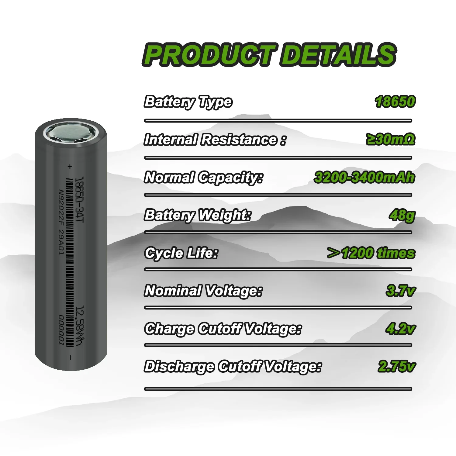 New 18650 3400mAh Lithium-Ion Rechargeable Battery Grade A 1200+ Cycle Life for Power Bank Torch Bicycle No Tax&Vat