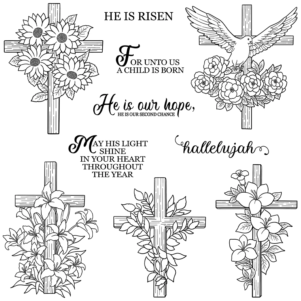 Mangocraft Cross With Flowers Pigeon Clear Stamps DIY Scrapbooking Supplies Silicone Stamp For Card Making Albums Gifts Decor