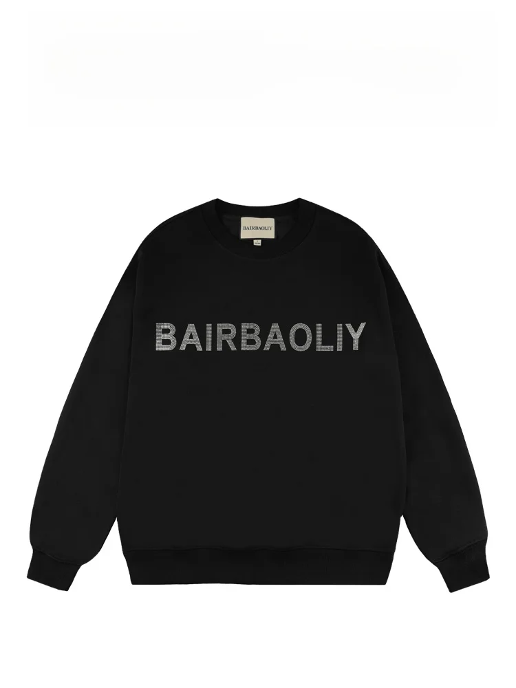 

BAIRBAOLIY Модный свитшот с буквами и стразами, осенне-зимний, утепленный, из хлопка и полиэстера, повседневный, в уличном стиле