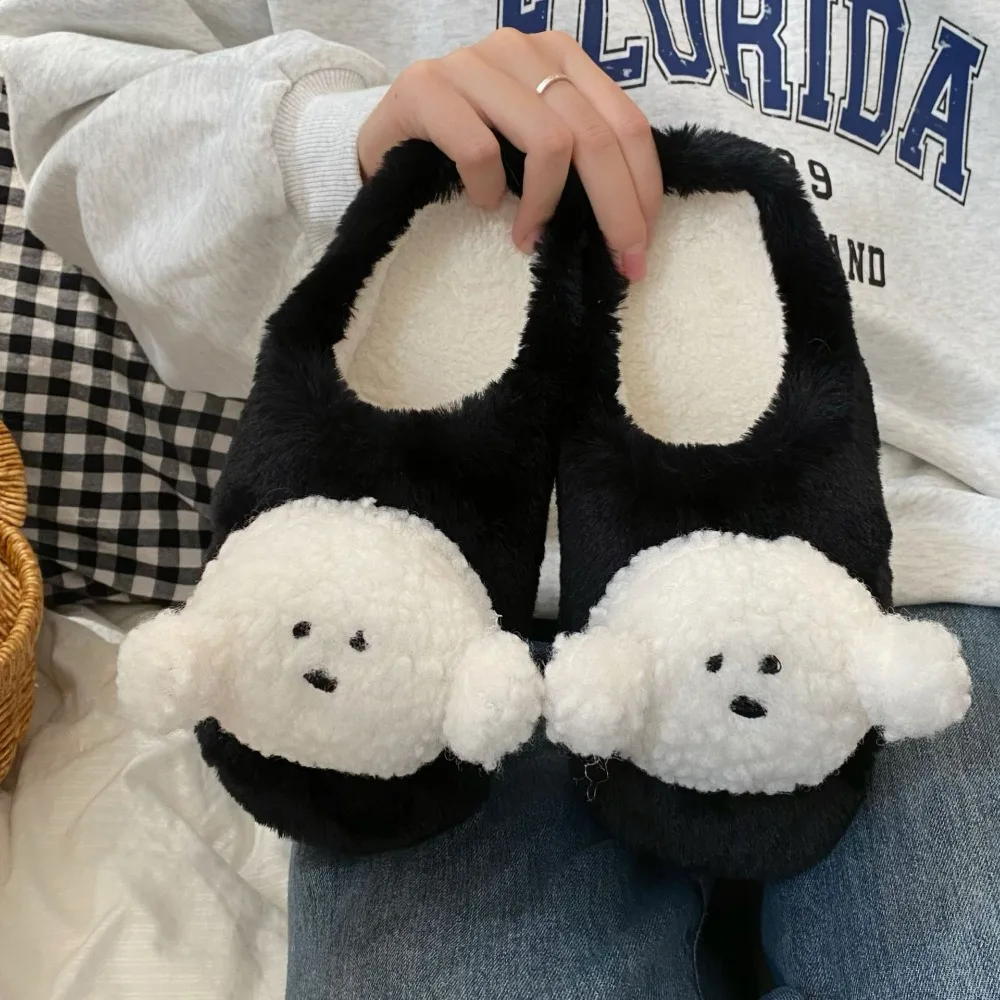 Cute Teddy Puppy Cotton Slippers Couple's Cotton Shoes Home Indoor Men And Women Cotton Slippers Toe Wrap