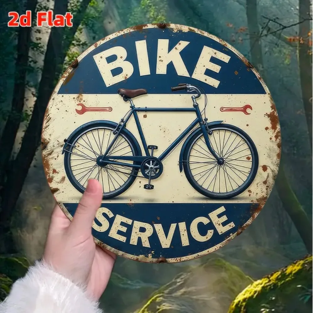 2D  'Bicycle Service' Aluminum Sign – Rustic Wall Art for Garden, Porch & Bar | Retro Weathered Finish Decor