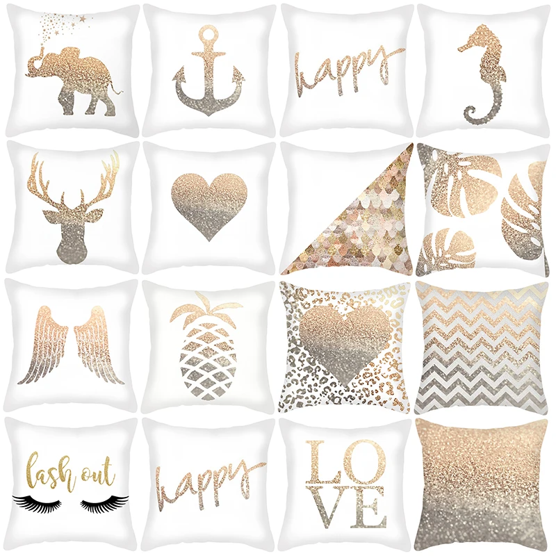 

Golden Paillette Cushion Cover 45x45cm Heart Elephant Pillow Cover Decorative Sofa Pillow Case Home Office Car Seat Cushion Case