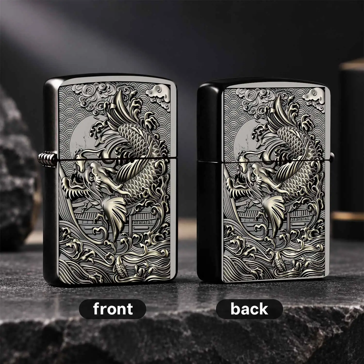 TraditionalCarp Leaping Over Dragon Gate Relief Lighter Exquisite Detailed Carving Auspicious Meaning Portable Accessory Suitable for Daily Commute Travel Various Scenarios Ideal for Personal Use Gifting Unique Aesthetic A Humorous And Inte
