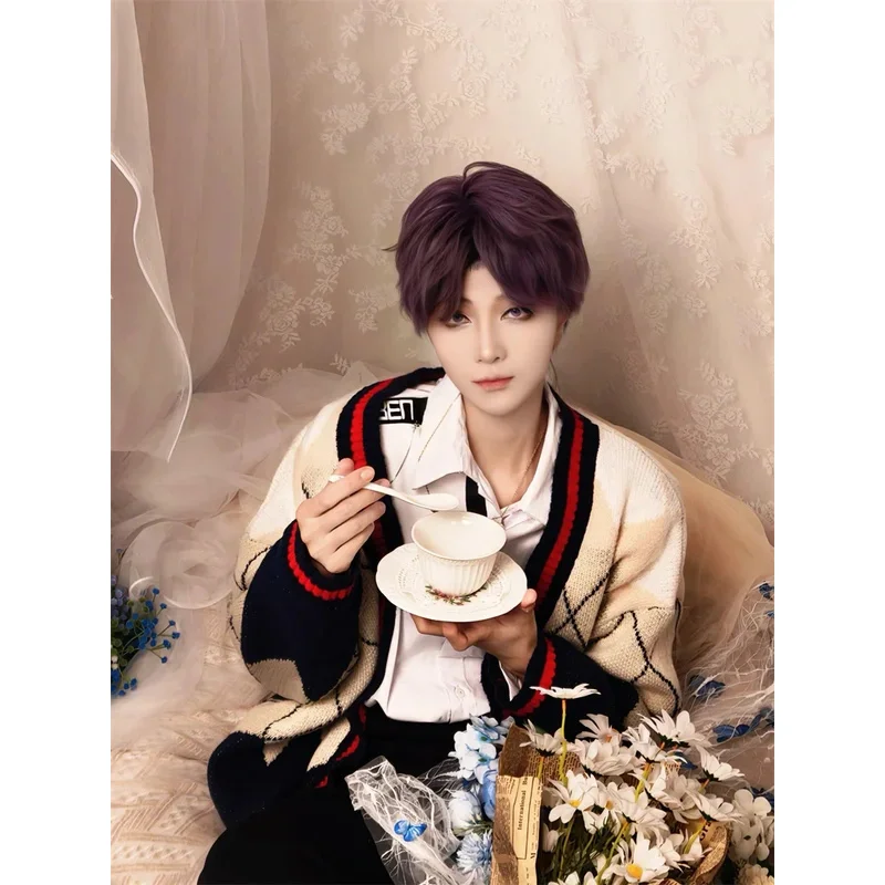 Love And Deepspace Rafayel Cosplay Wig Short Purple Synthetic Hair Halloween Party Roleplay Wigs Prop