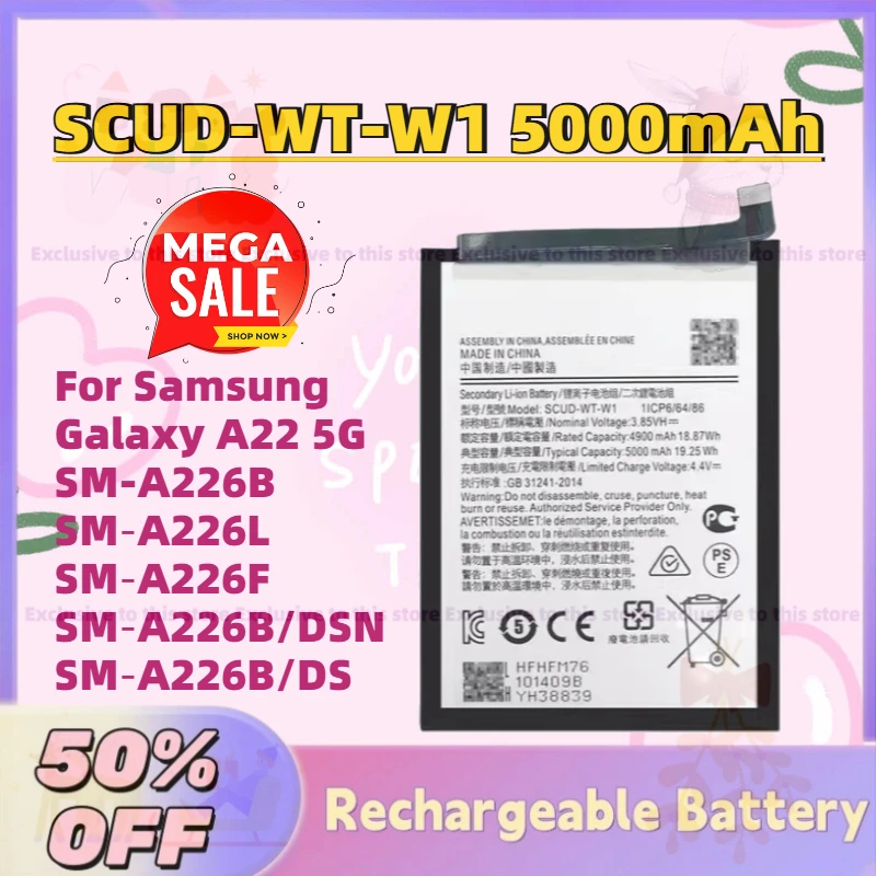 In Stock New SCUD-WT-W1 3.85V 5000mAh Battery for Samsung Galaxy A22 5G SM-A226B SM‑A226L SM‑A226F SM‑A226B/DSN SM‑A226B/DS