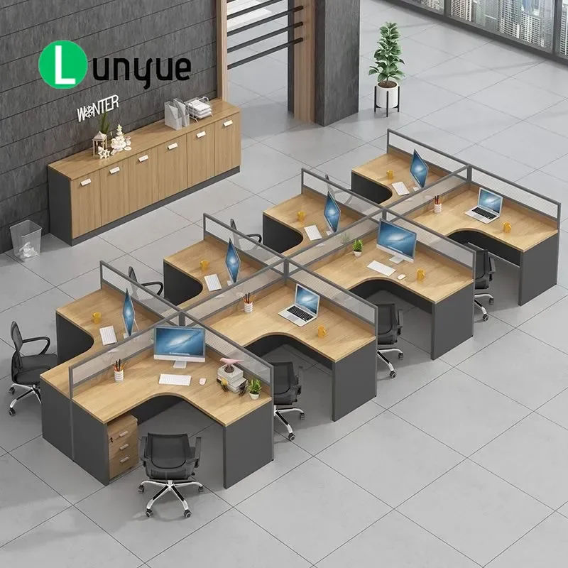 Modern Office Desk and Chair Combo with Partition Screen Simple Staff Workstation One Piece Computer Table for Home Office