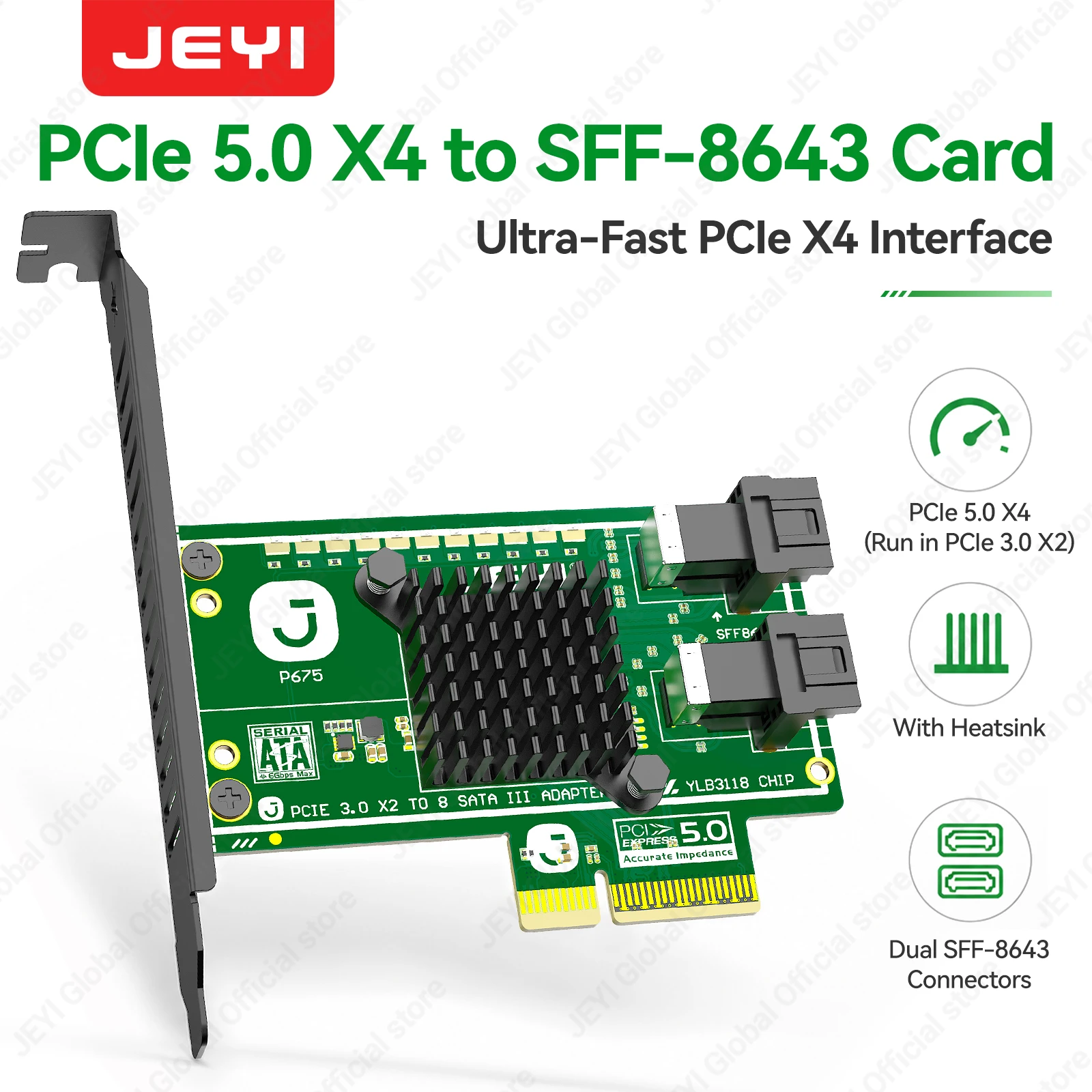 JEYI PCle X4 to SFF-8643 Adapter Card Support Software RAlD With Heatsink to Media Server Storage Server DIY workstation NAS etc