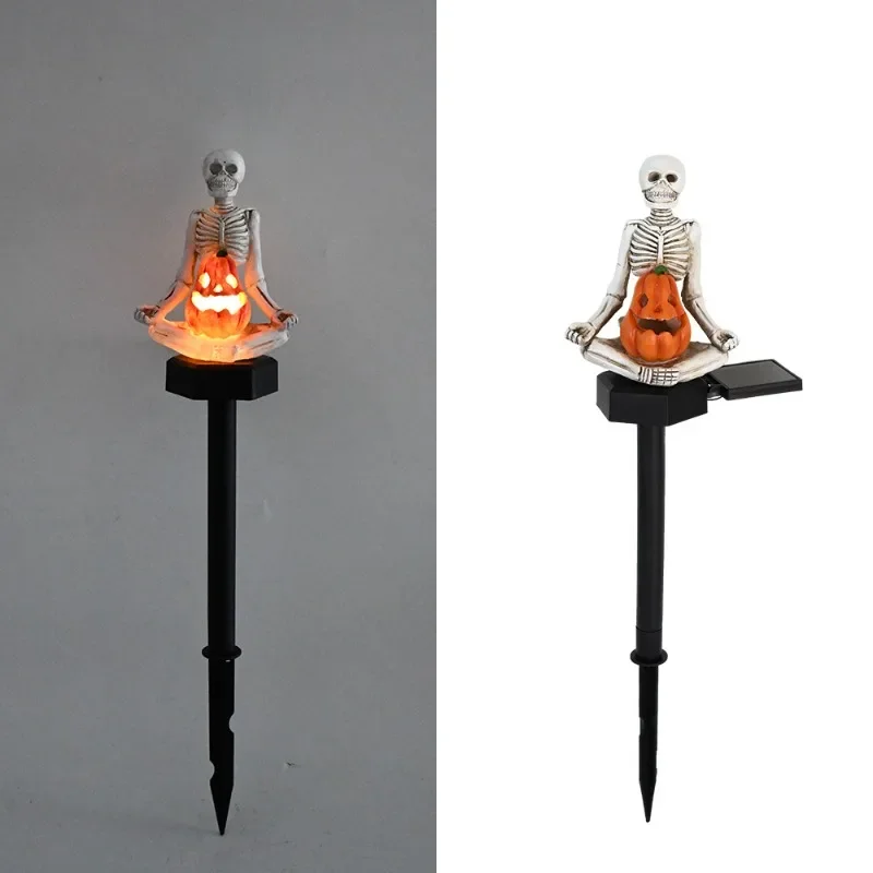 Outdoor Solar Yoga Pumpkin Skull Lawn Lamp Halloween Atmosphere Decoration Resin Floor Lamp