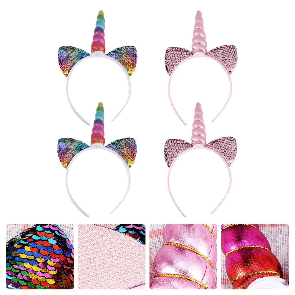 Unicorn Headband Birthday Headpieces Party Headwear Kids Hair Cosplay Headdress Cartoon Hoop Bands