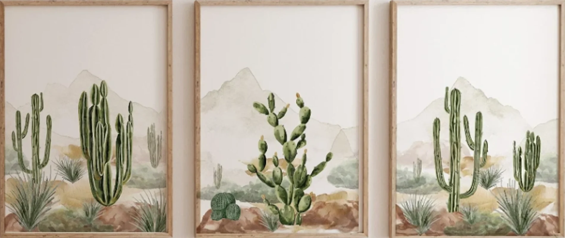 3PCS Desert Cactus Canvas Print, Southwest Boho Plant Art For Living Room Home Wall Decoration