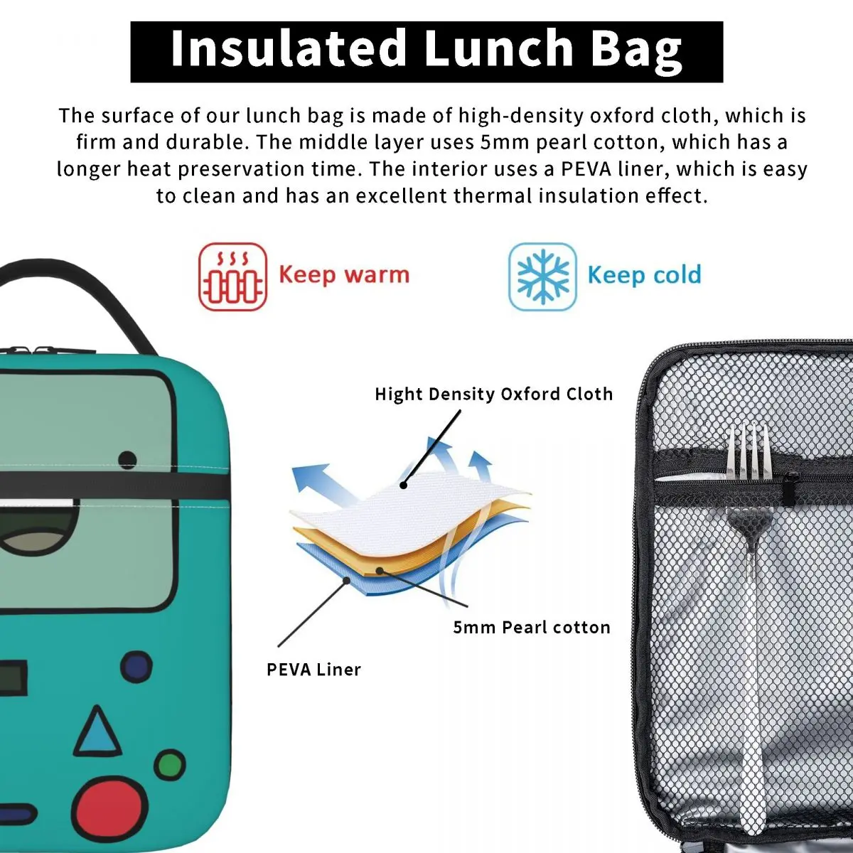BMO Game Adventures Time Insulated Lunch Bag High Capacity Meal Container Cooler Bag Tote Lunch Box School Picnic Men Women