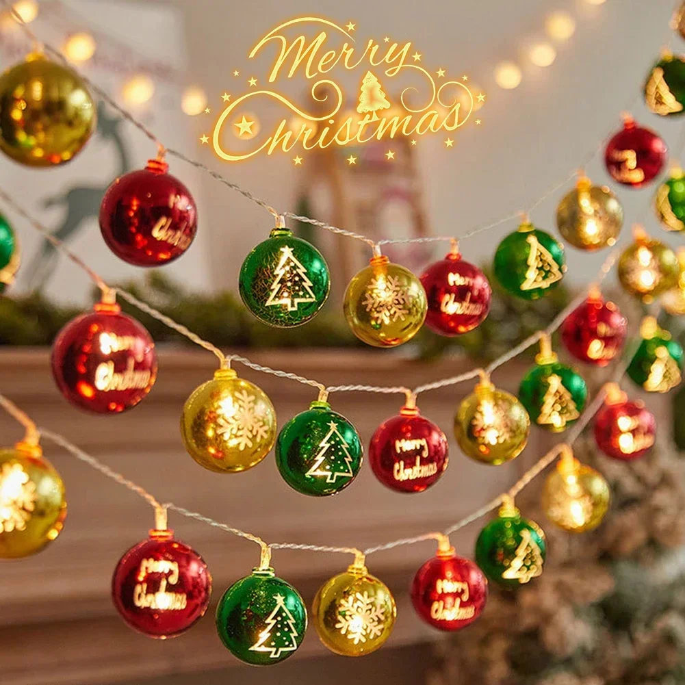 2M LED Christmas Ball String Lights Hollow Globe String Lights Printed “Merry Christmas”Battery Operated Fairy Lights