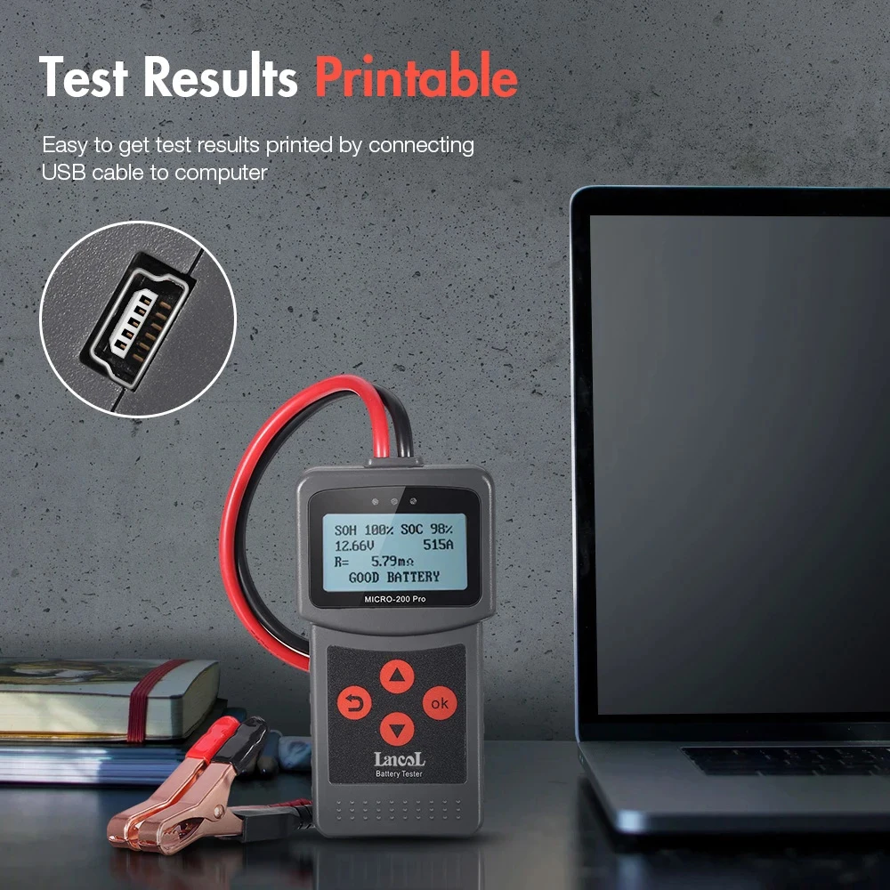 Motorcycle Car Battery Tester Micro-200 Pro 7-30DCA 40-2000CCA 24V 12V Test Charging Diagnostic Tools Aanalyzer Auto Accessories