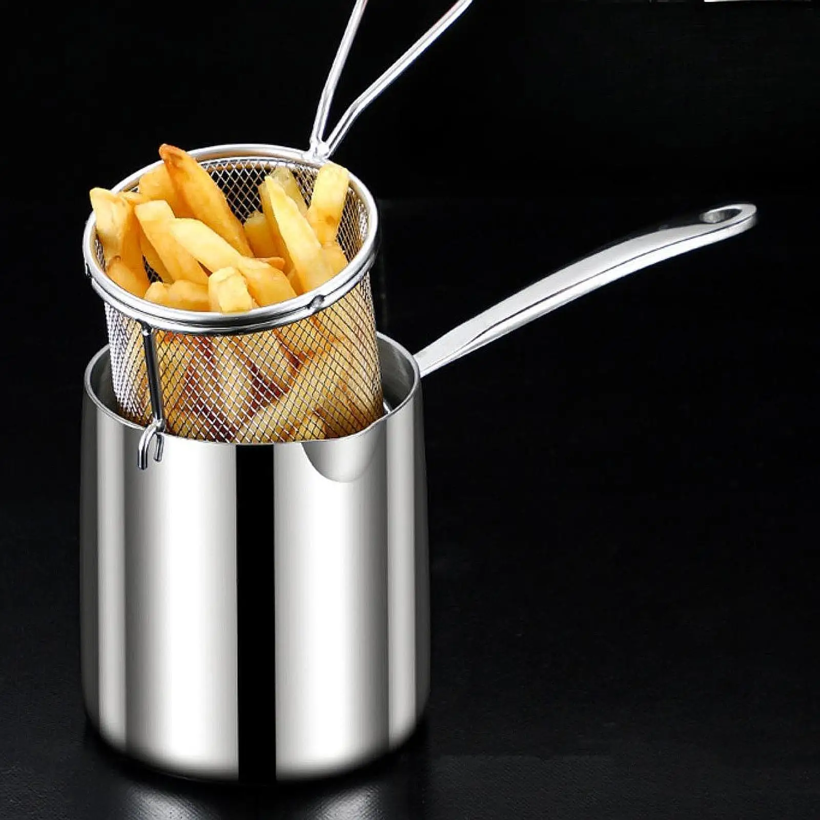 

Фритюрница Кастрюля с ручкой Маленькая фритюрница с фильтром для домашнего использования Масляный фильтр для вечеринки, дома, столовой, кухни, пикника