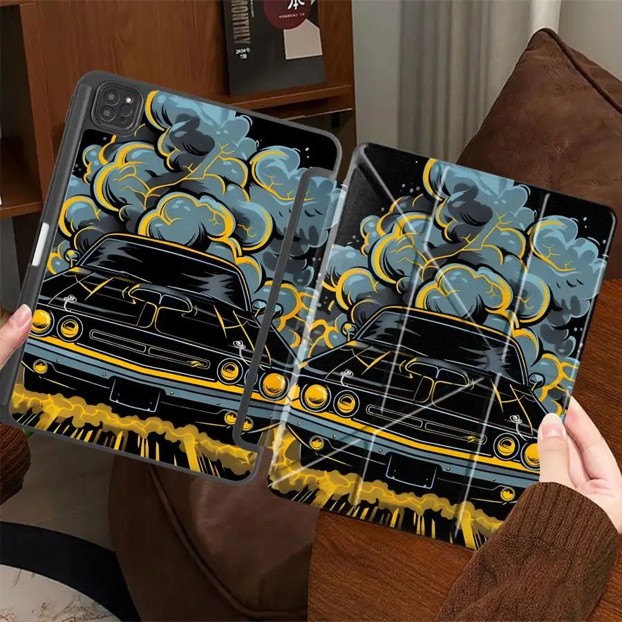 

Holder Cover Tablet Case For iPad Pro 11th 10th 9th 8th 7th 12.9inch Pro 2025 Mini 6 7 Air 4 5 M3 M2 M4 11inch Retro Cartoon Car