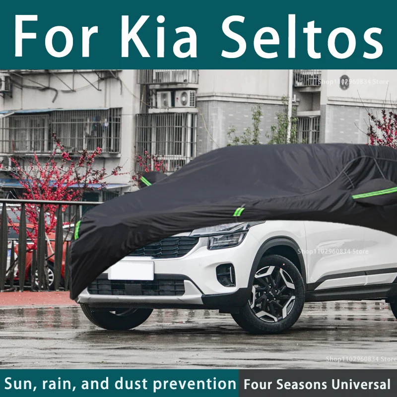 

For Kia Seltos 210T Full Car Covers Outdoor Uv Sun Protection Dust Rain Snow Protective Car Cover Auto Black Cover